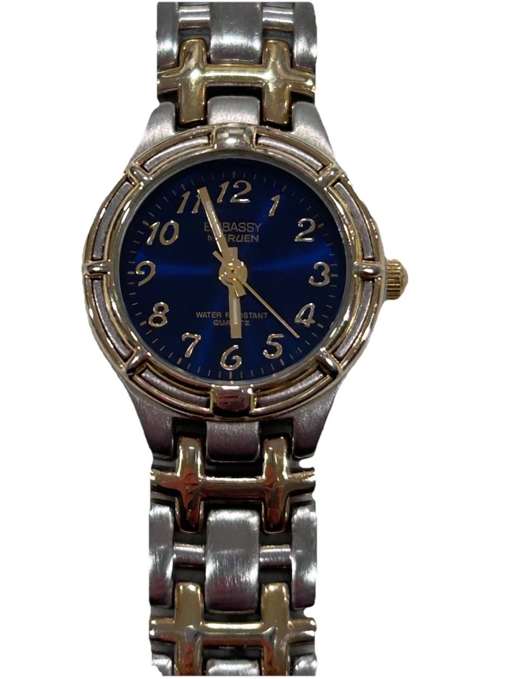 Embassy Gruen Womens Watch 24mm Blue Dial Two Tone Silver Gold New Battery 7.5”